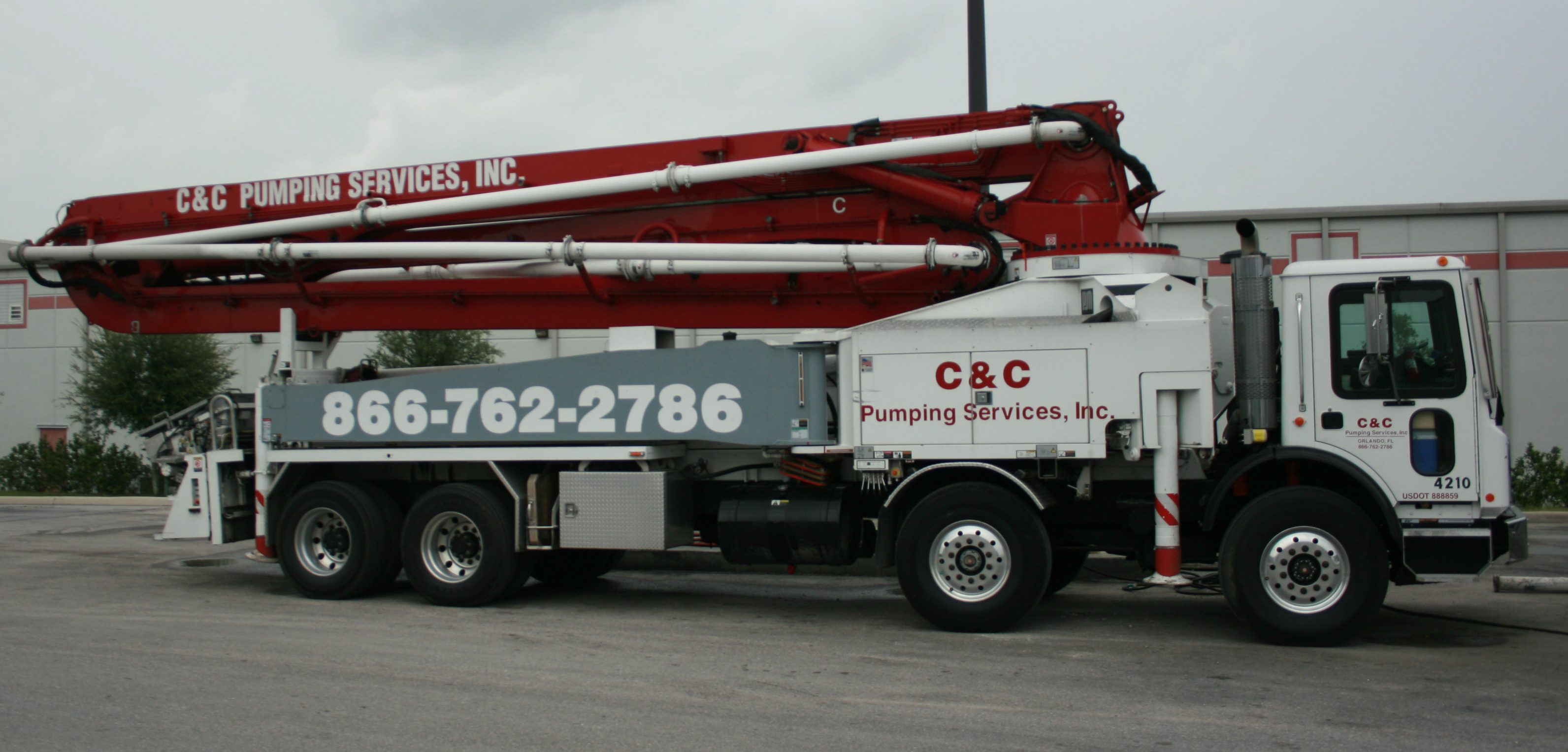 42 Meter concrete boom pump, provided by C&C Pumping Services Inc. 
