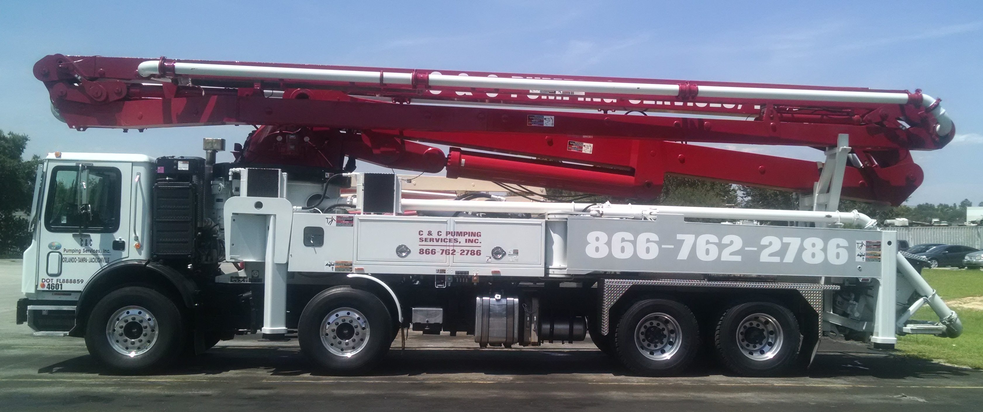 46 Meter concrete boom pump, provided by C&C Pumping Services Inc. 
