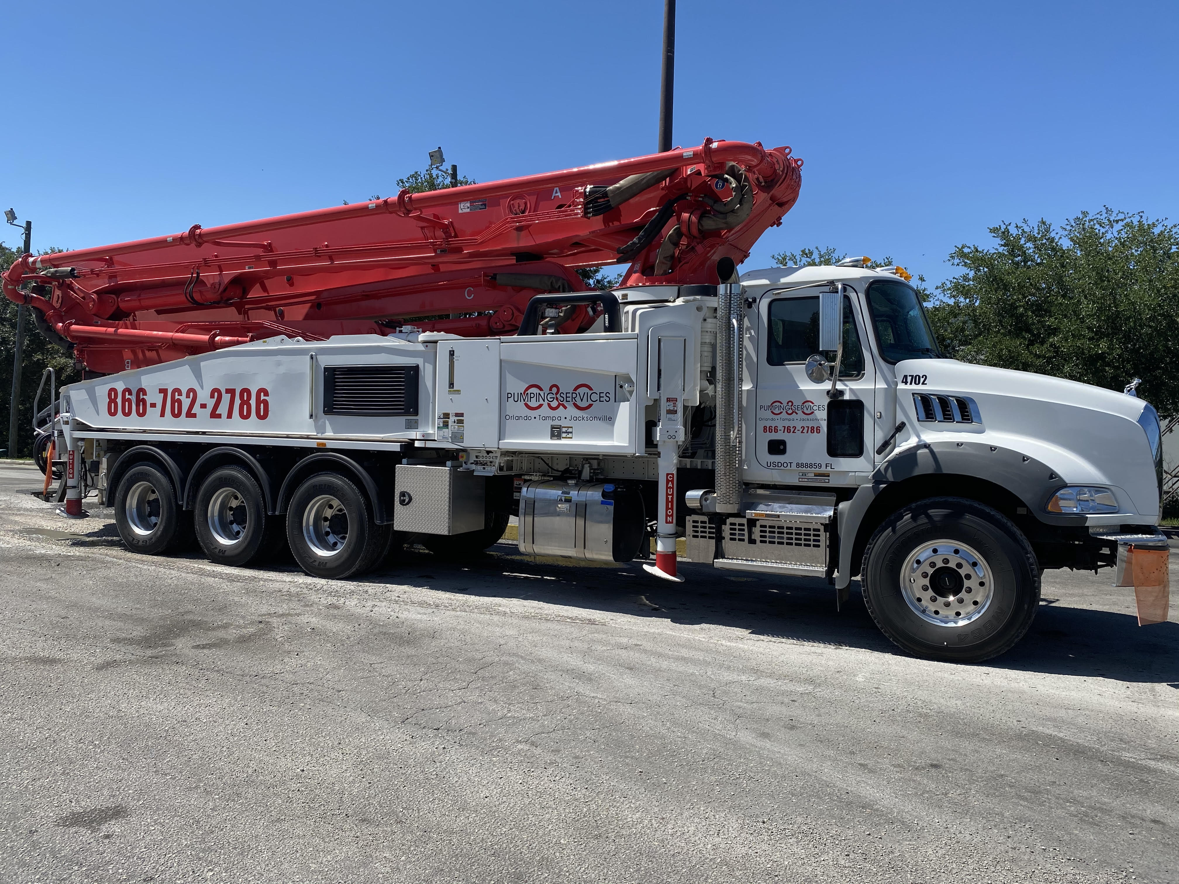 47 Meter concrete boom pump, provided by C&C Pumping Services Inc. 