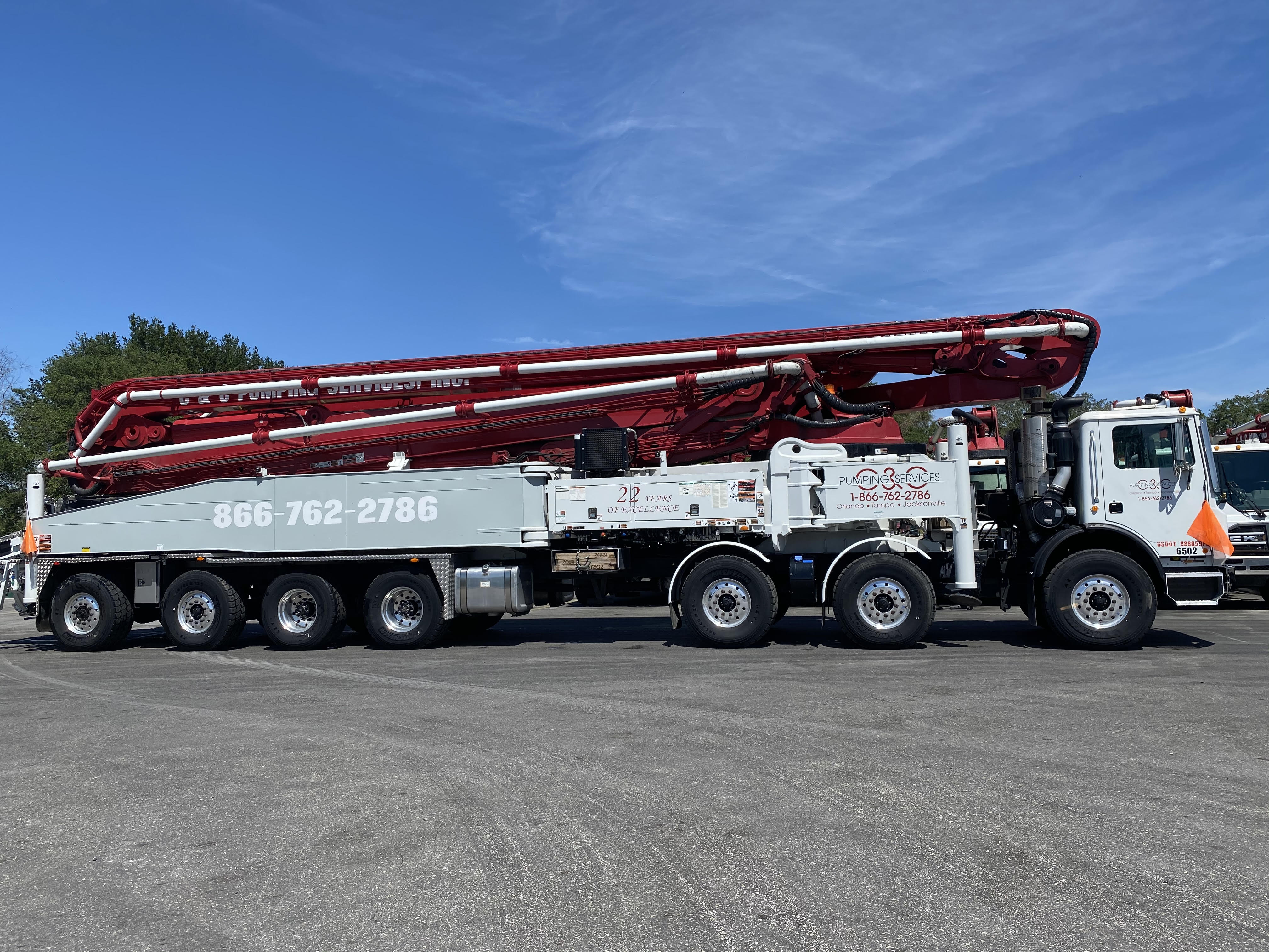65 Meter concrete boom pump, provided by C&C Pumping Services Inc. 